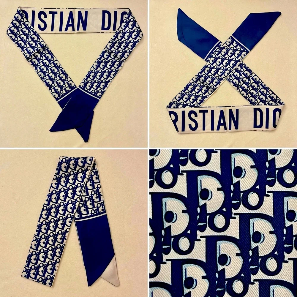 *D*I*O*R* Monogram Print Twilly Bandeau Wrap Scarf - Picture 3 of 10